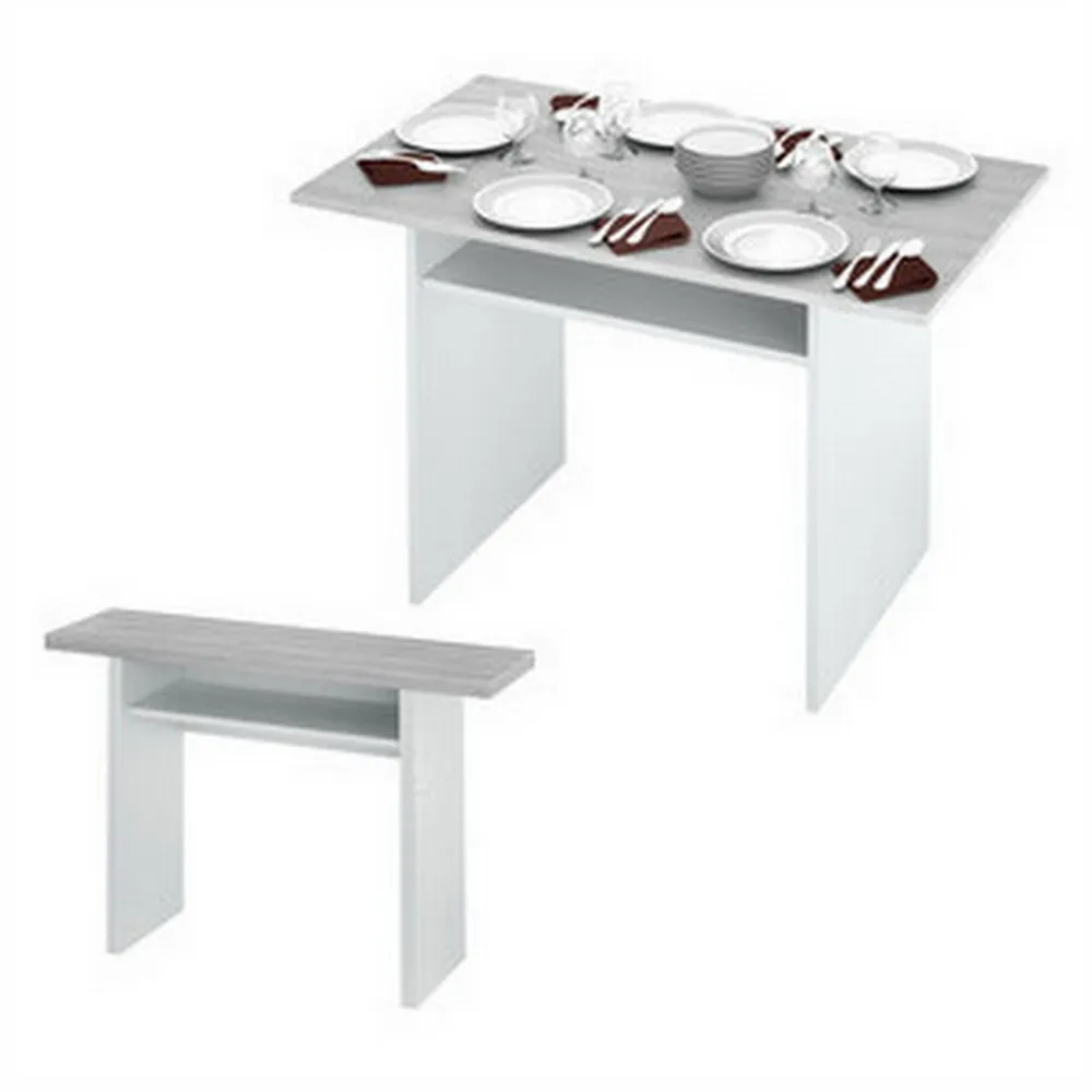 Table console à rallonge 120x35-70 cm blanc avec plateau gris ciment TL039