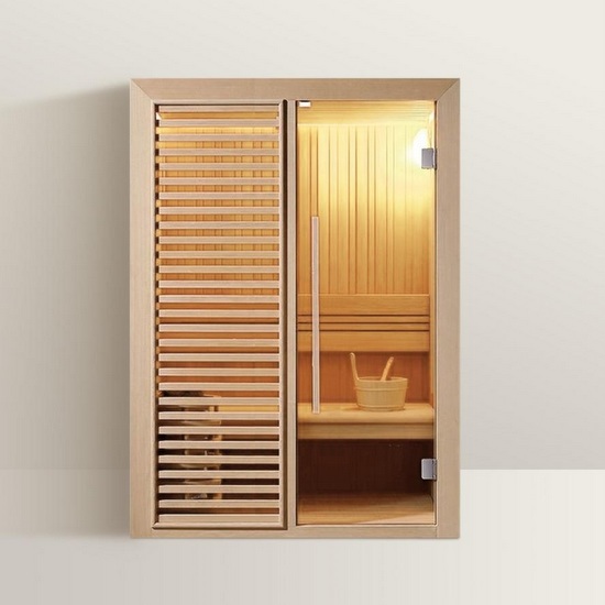 Sauna finlandesa de 120 x 100 cm para 2 personas, con iluminación LED, radio y Bluetooth SN067