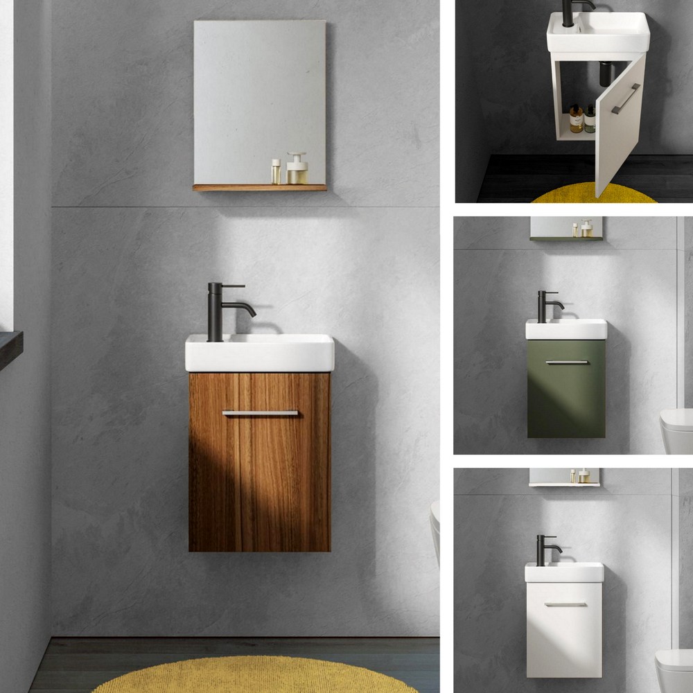 Nikita space-saving bathroom cabinet, 40x22 cm, in three colors, with sink and mirror