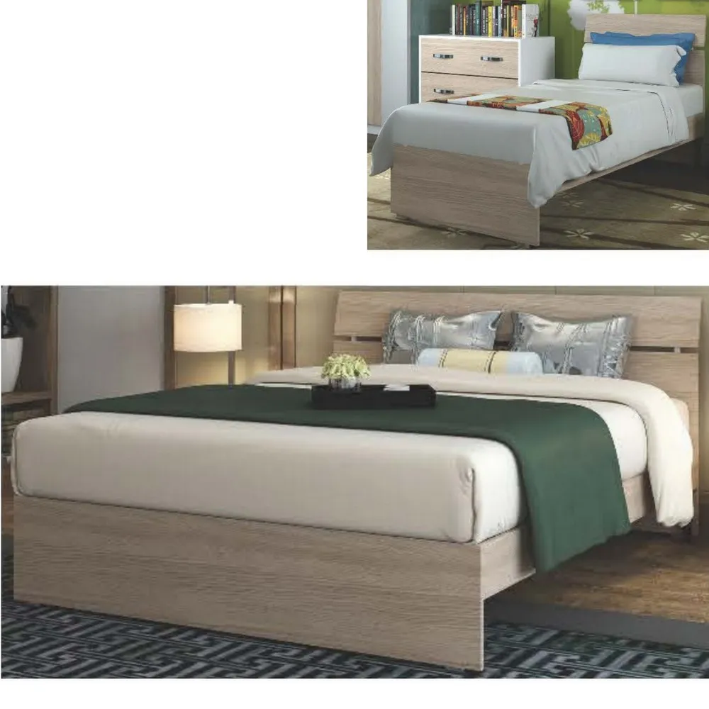 Heidi single or double bed 85x200 or 171x200 cm elm-coloured wooden frame