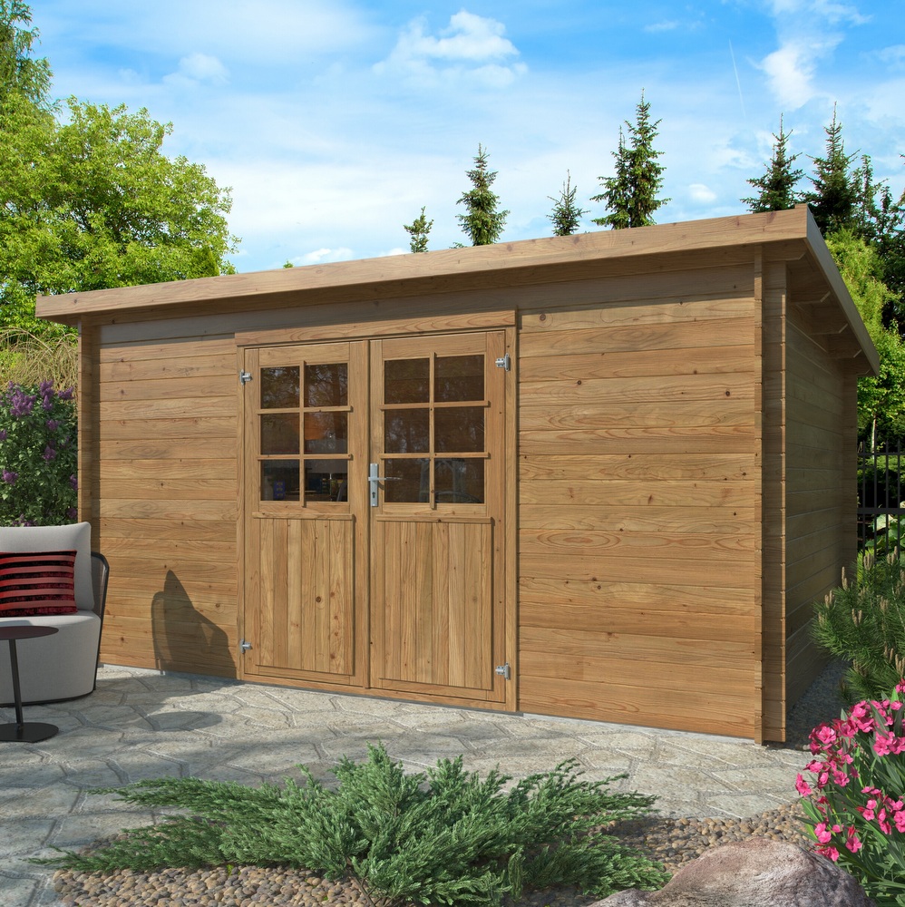 Caseta de jardín de madera de abeto impregnada, 406 x 292 cm, con o sin suelo, CS042