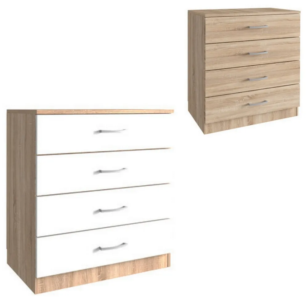 Cómoda con 4 cajones 70x40xAl72 cm disponible roble o roble bicolor blanco BM104