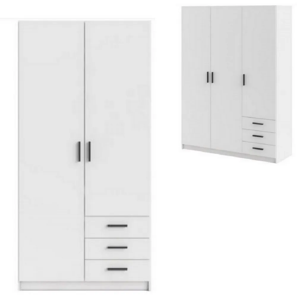 Armario 98 o 147 cm blanco con 3 cajones y 2 o 3 puertas batientes BM107