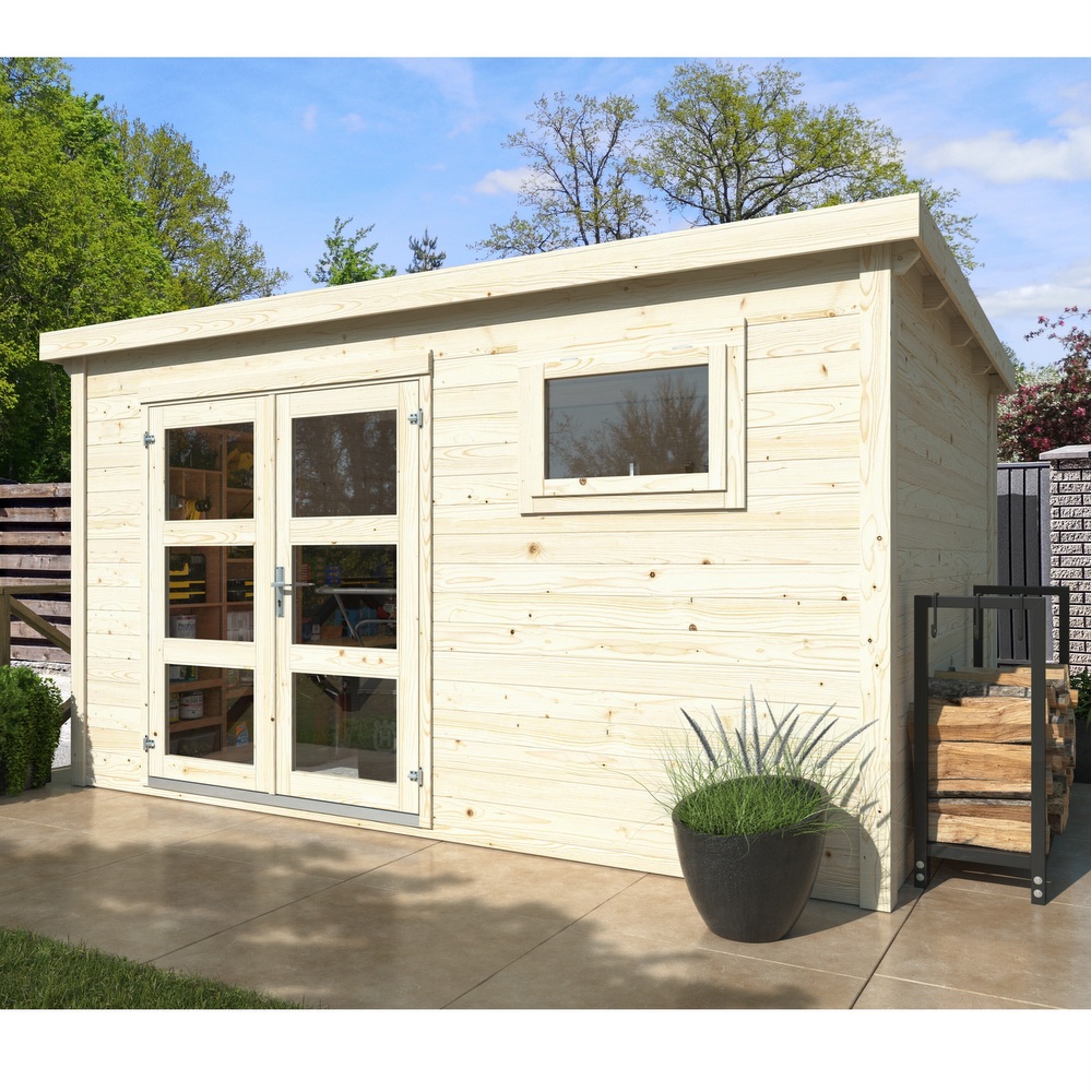 Abri de jardin 385 x 282 cm en bois de sapin brut avec ou sans plancher CS052