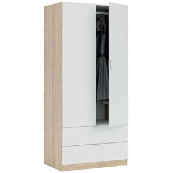 Armario 81x52xAl180 cm bicolor roble-blanco con 2 puertas 2 cajones BM113
