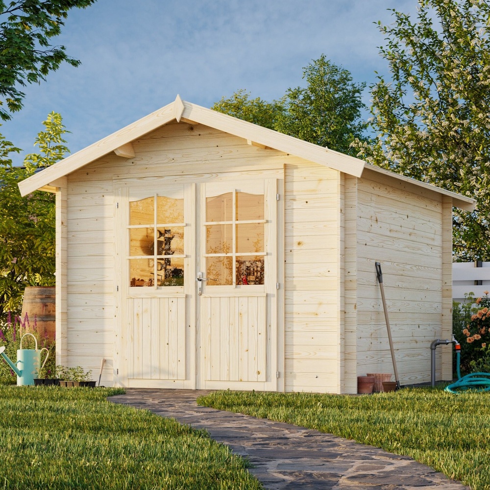 Outdoor wooden house square 296x296 cm in rough fir wood with double door CS059