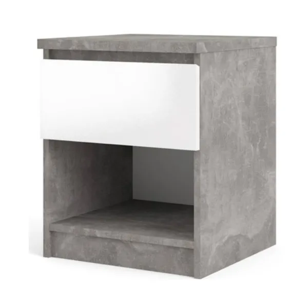 Mesilla de noche 40x40xH50 cm gris hormigón con un cajón blanco BM119