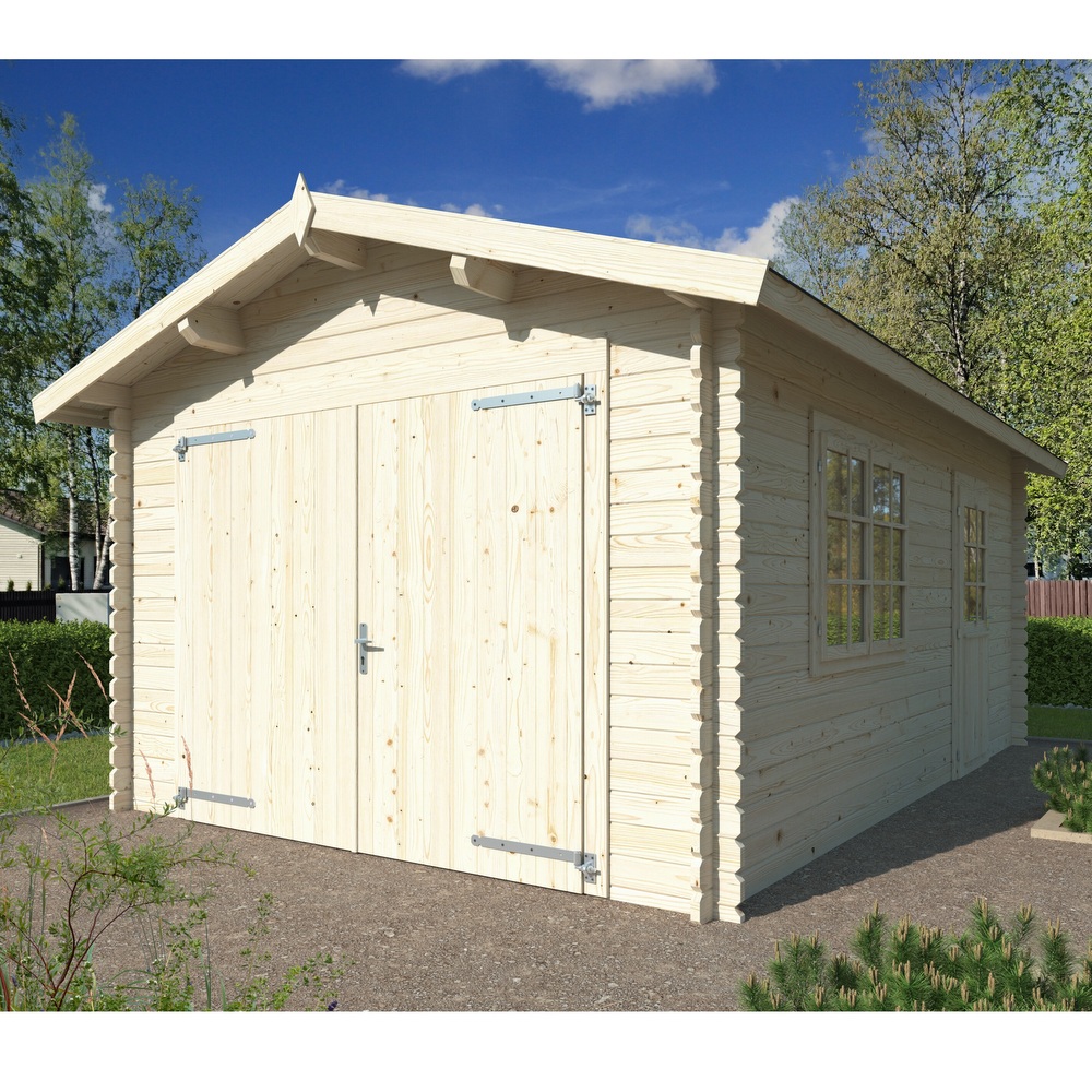 Outdoor wooden house garage 350x520 cm with door, window and side door CS063