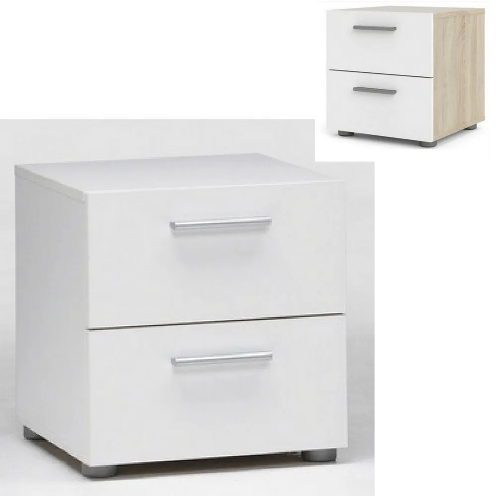 Mesilla de noche con 2 cajones 40x40xH42 cm blanco o bicolor polvo blanco BM124