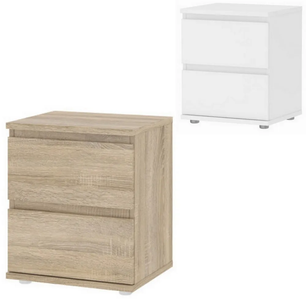 Mesilla de noche 40x34xH48 cm con 2 cajones en roble o blanco BM125