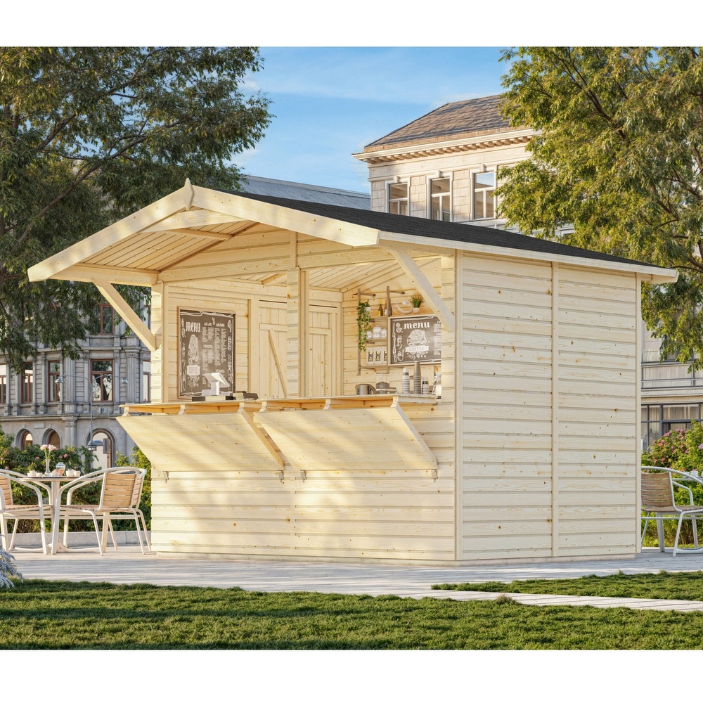 Kiosk in fir wood 273x190 cm with door and 2 folding doors CS074