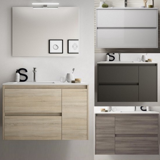 Giusy3 armoire de toilette 85 90 ou 100 cm blanc poli chêne clair chêne foncé miroir inclus