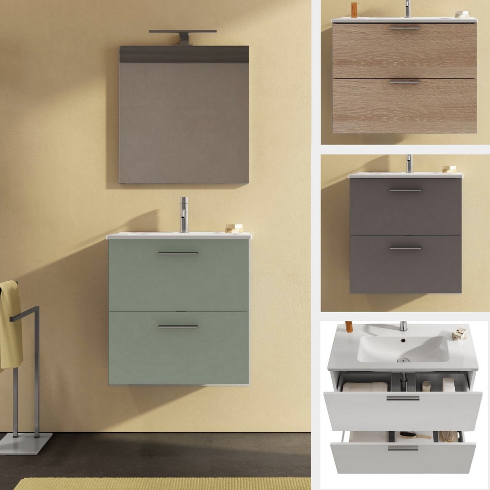 Dolly suspended bathroom cabinet, 60 or 80 cm, in 5 colours with sink and 2 drawers