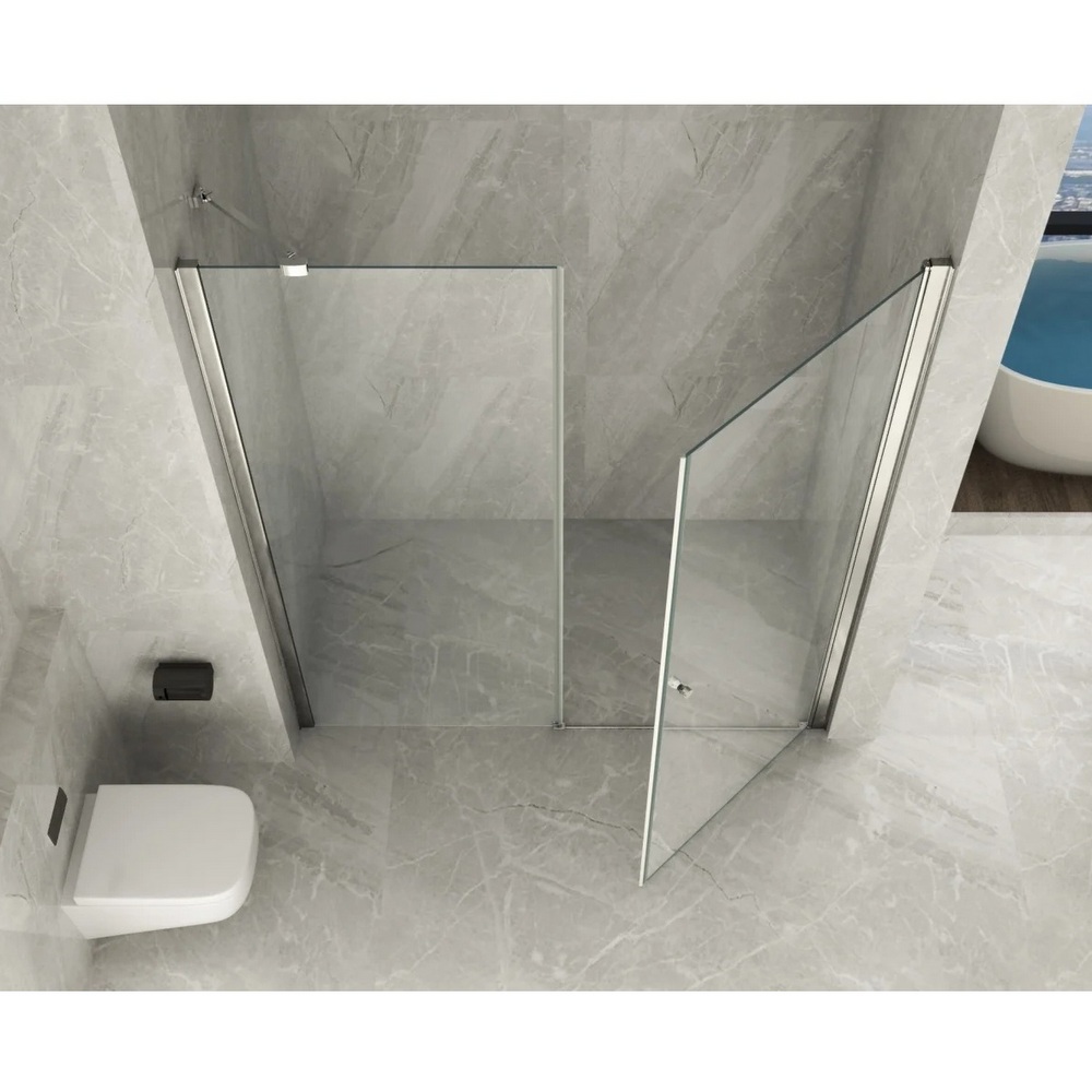 Shower door with fixed side and hinged door in various sizes and 8mm transparent glass PR050