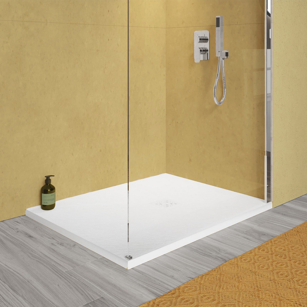 Square or rectangular, reducible white stone-effect resin shower tray PA039