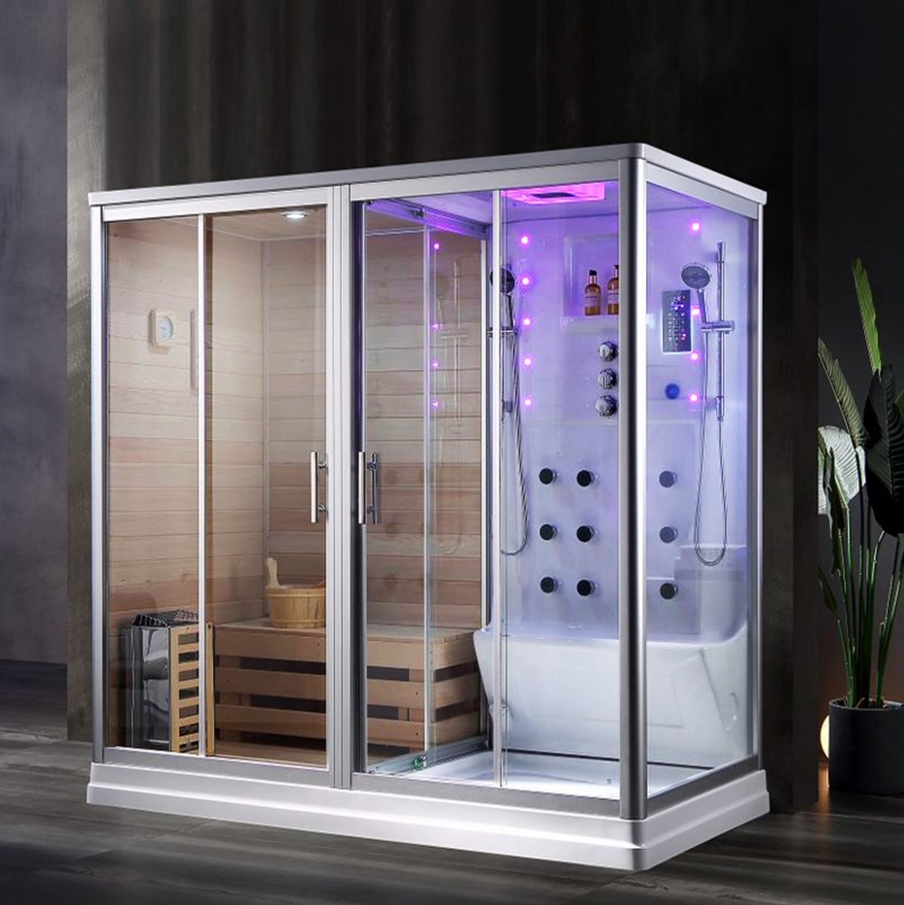 Finnish sauna hydromassage cabin (220x120 cm) with LED, Bluetooth, and Turkish bath CB109