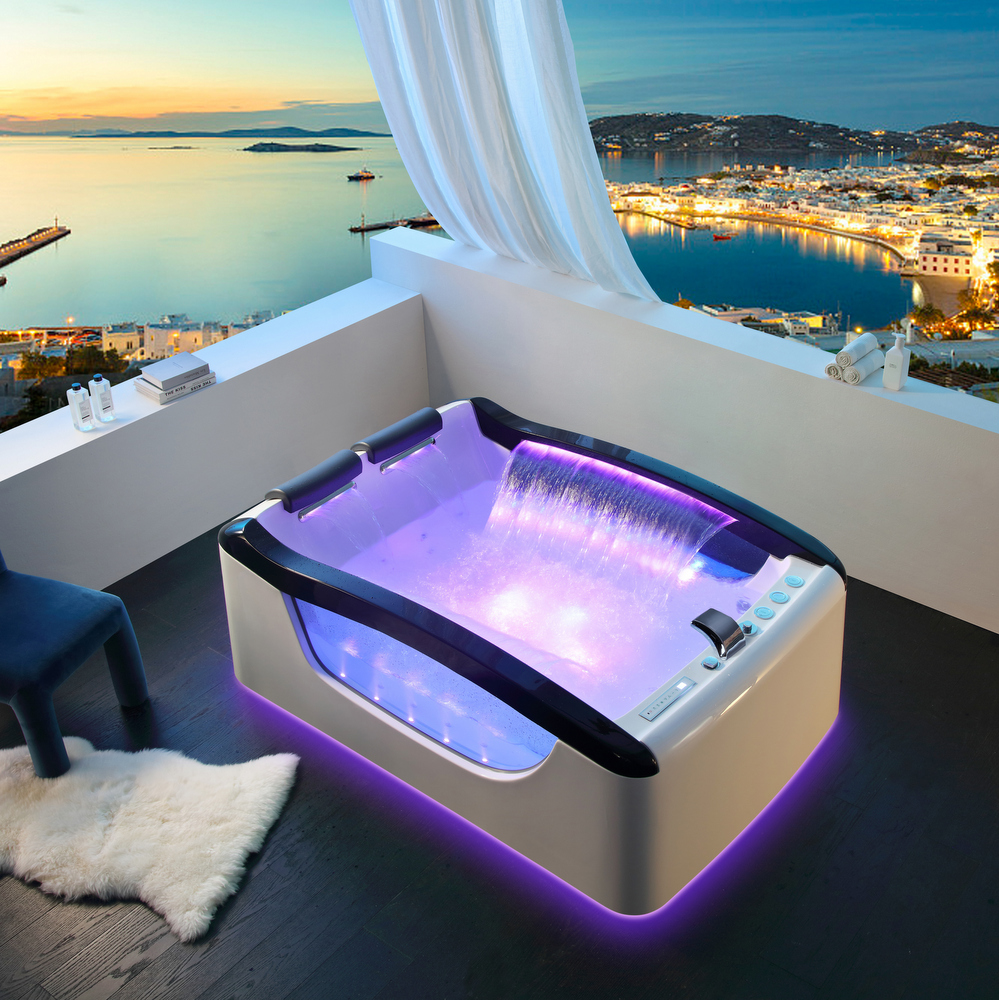 Whirlpool tub 187x120 cm with chromotherapy, 50 jets, Bluetooth and heater VS173