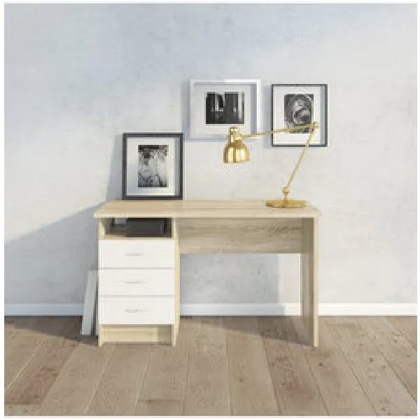 120x48xH72 cm oak desk with 3 white drawers and one open compartment TL046