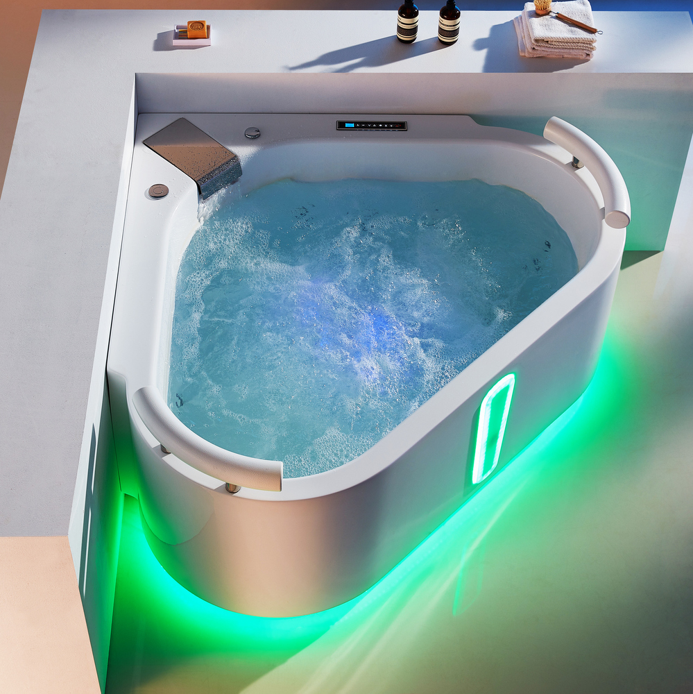 Whirlpool tub 140x140 cm corner with 43 jets, Bluetooth, LED and ozone therapy VS175