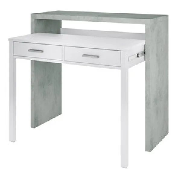 Console extensible de 99x36 à 99x66 cm bicolore blanc-ciment TL049