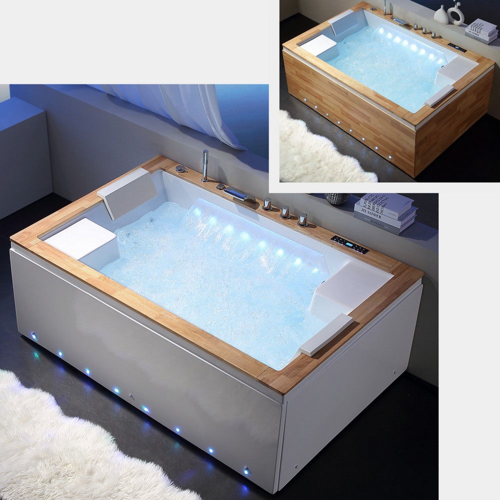 Whirlpool tub 180x120 cm with 50 jets and wooden top or panels, Bluetooth and chromotherapy VS177