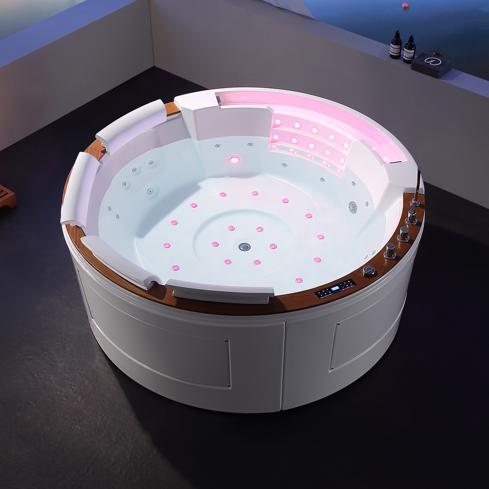 Hot tub 195 cm circular 4-seaterwith wooden top, 50 jets, LED and Bluetooth VS178