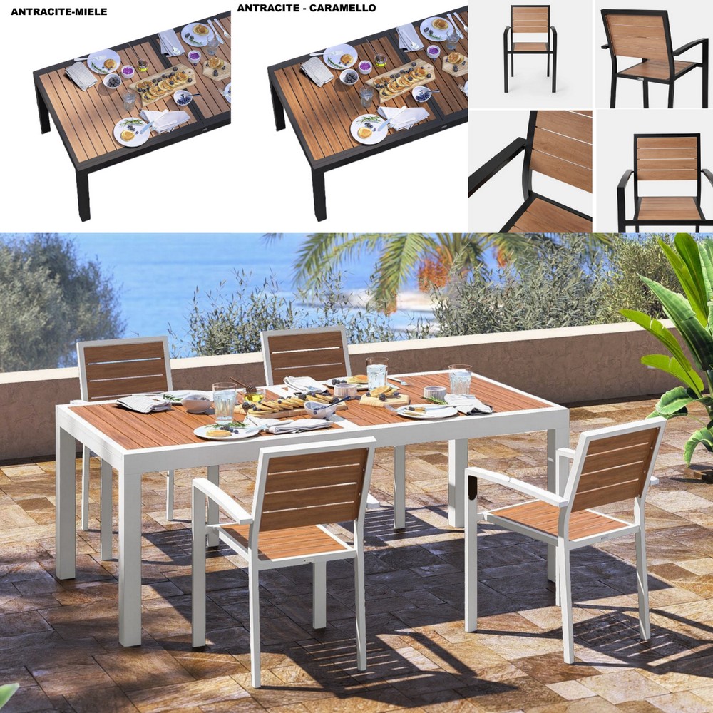 Extendable outdoor table 200/300x100 cm with 4 matching chairs and 3 colors TL081