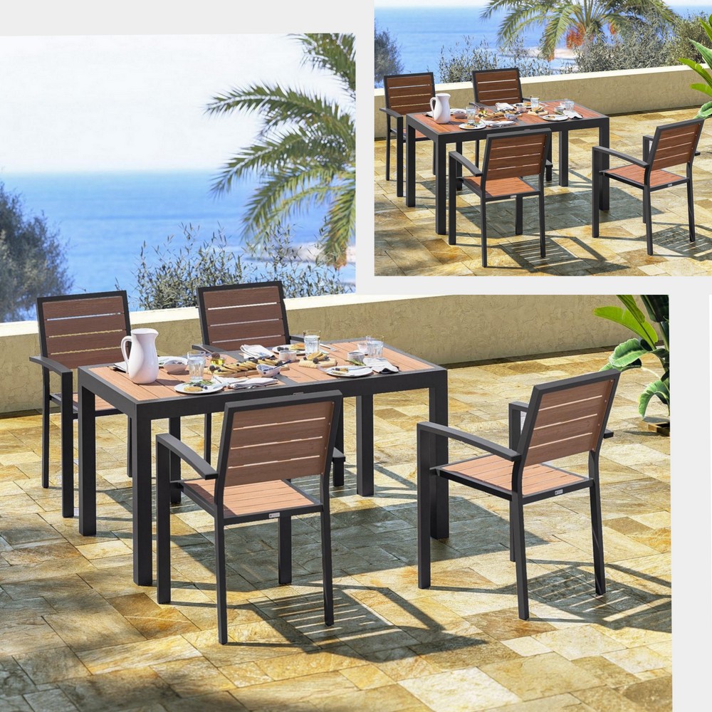 Anthracite and wood-effect outdoor furniture, with 140/210 cm extendable table and 4 matching TL085 chairs