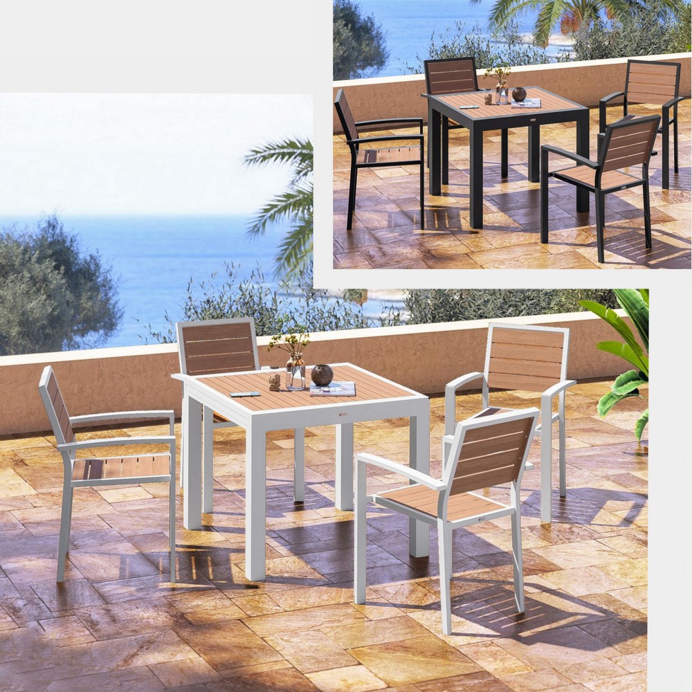 Extendable table 90/180 cm and 4 chairs with armrests outdoor set in 2 colors TL086