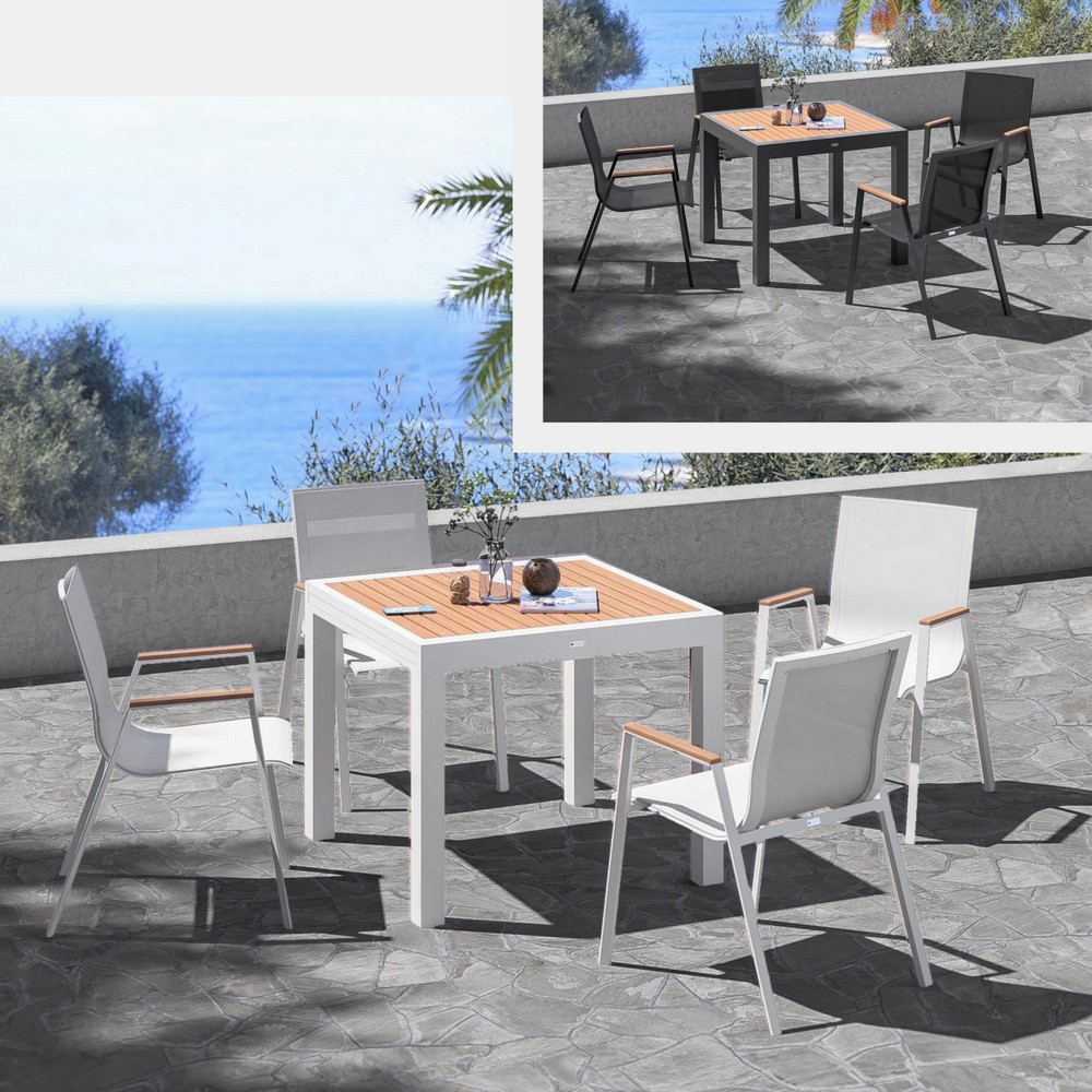 Outdoor furniture with 4 textilene chairs and 90/180 cm extendable table in 2 types TL087