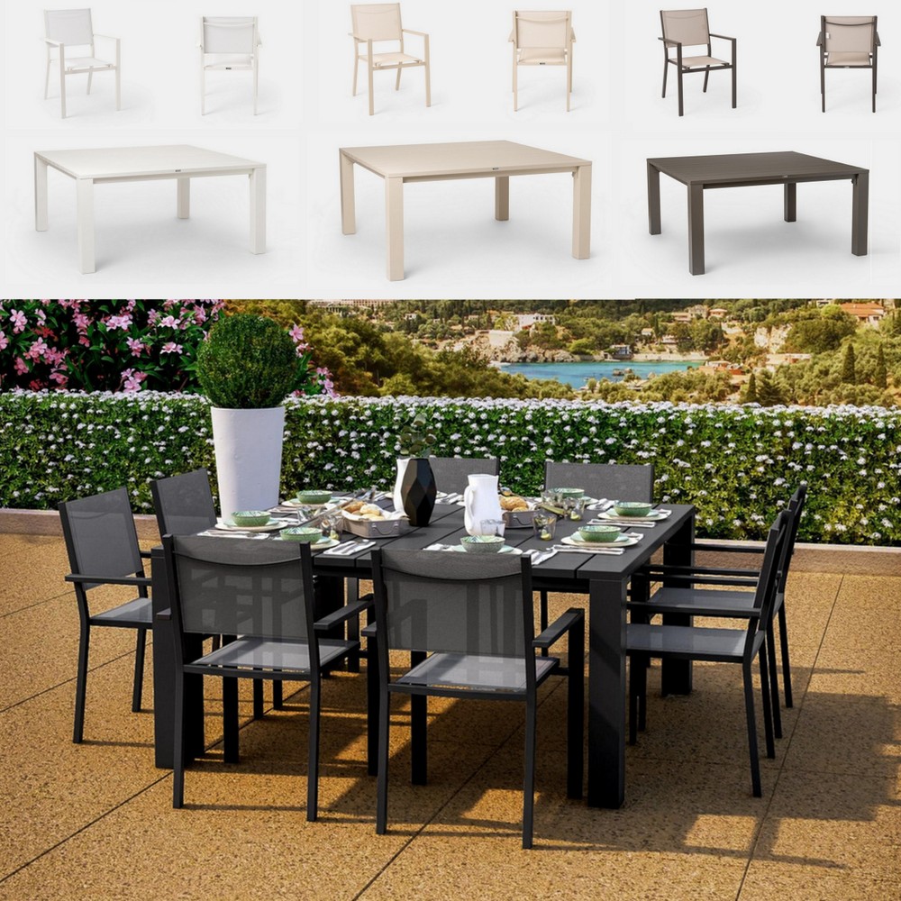 Outdoor furniture in 4 colors with 8 textilene chairs and a 160x160 cm table TL093