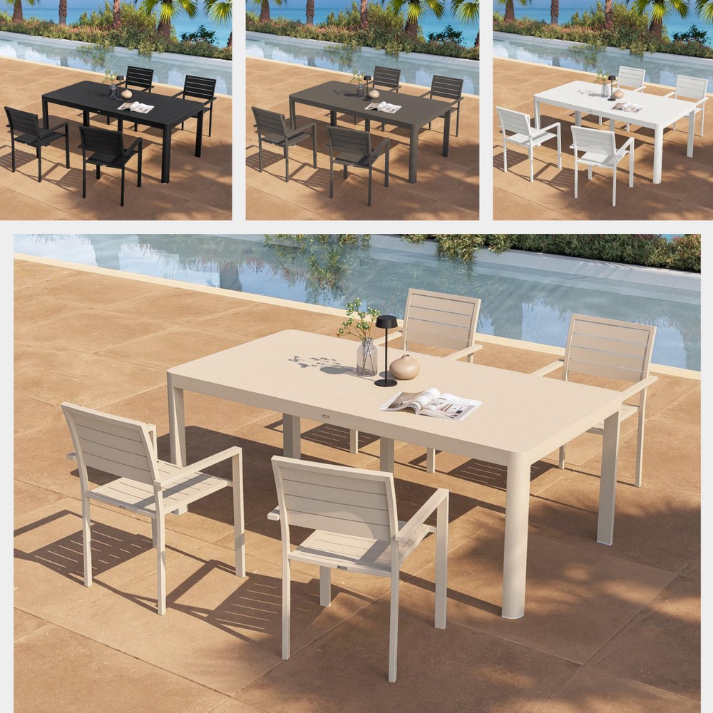 Extendable outdoor table 200-320 cm with 4 matching chairs set in 4 colors TL094