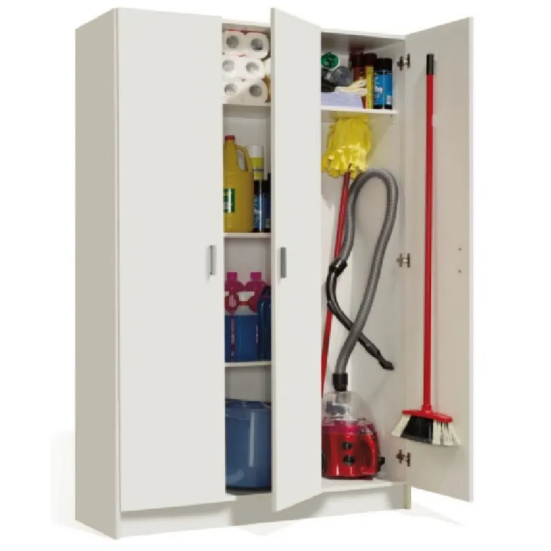 Armoire étroite 108x37xH180 cm 3 portes avec étagères et placard à balais BM141