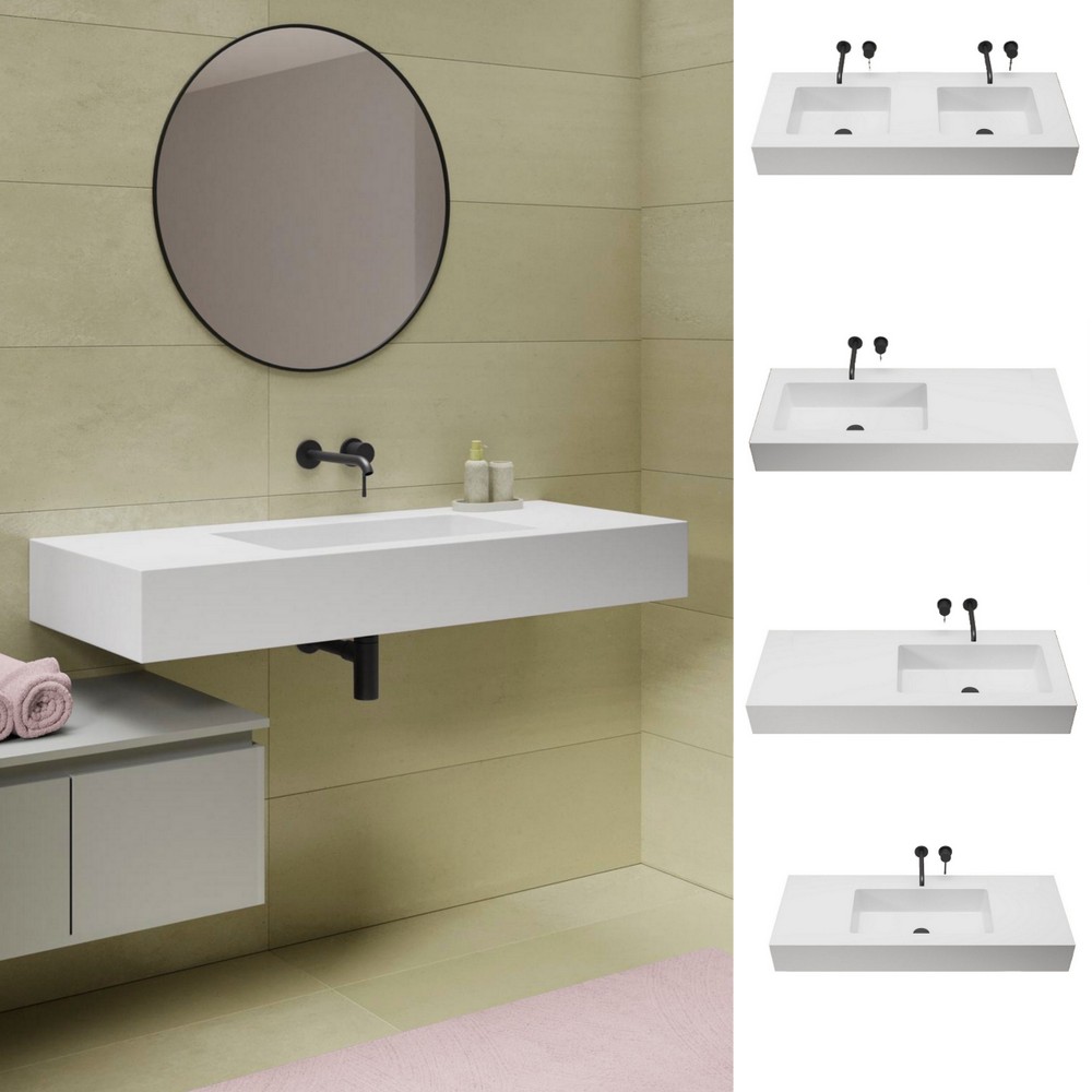 Wall-hung washbasin in matt white resin, 60, 80, 90, 120 cm LAV110