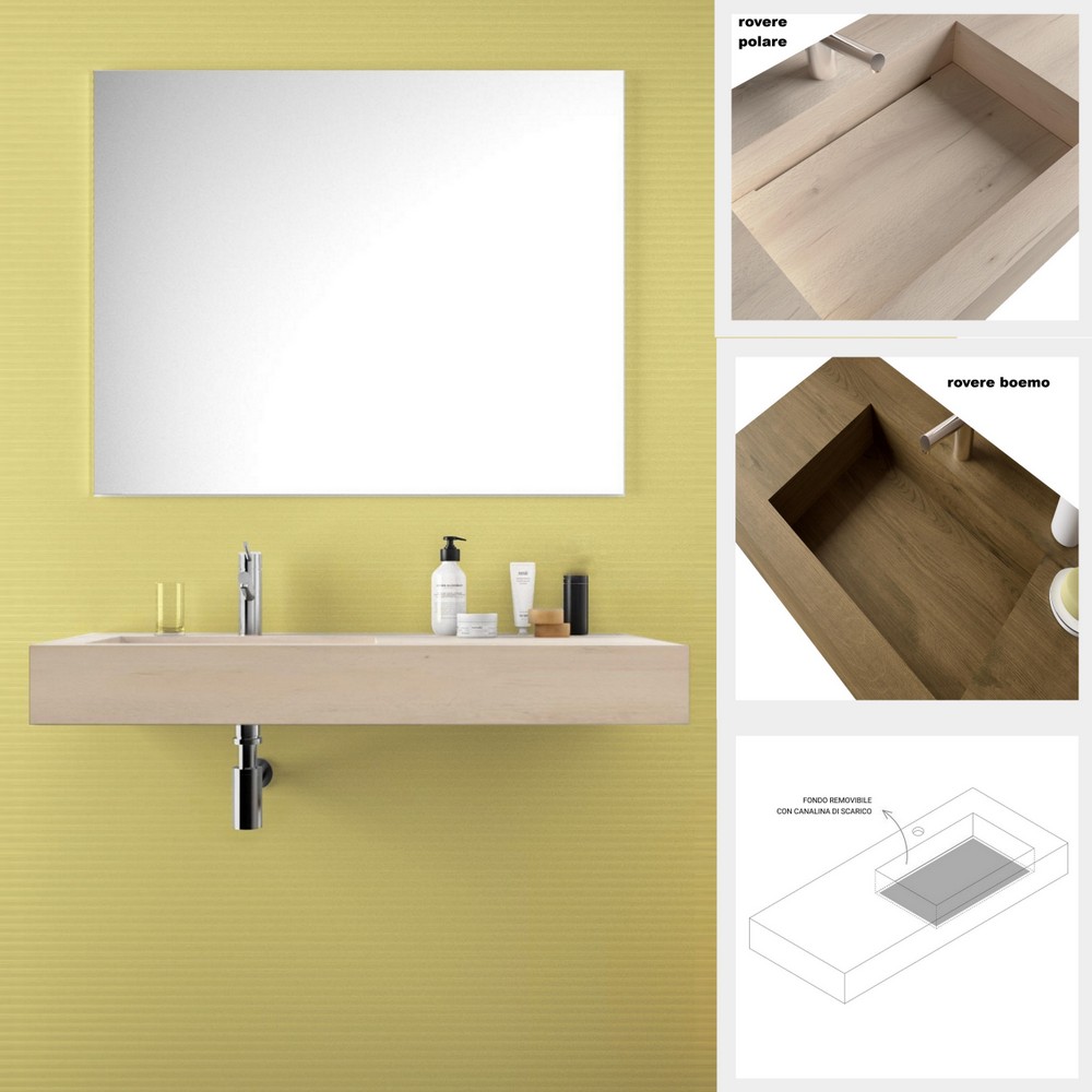 Lavabo de 120 cm suspendido en HPL con efecto madera, 2 colores, cubeta derecha o izquierda LAV111