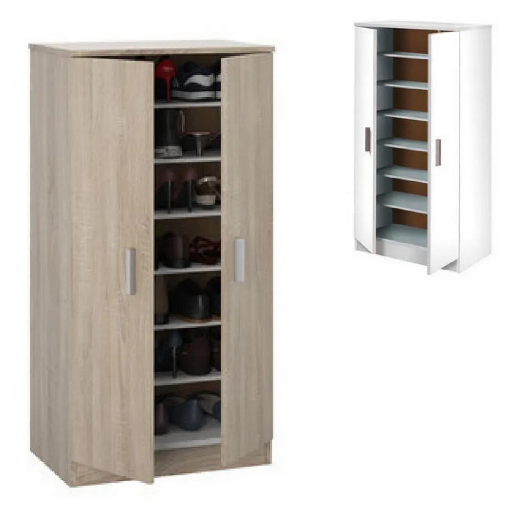 White or oak 55x36xH108 cm shoe cabinet with 6 shelves and two doors BM144