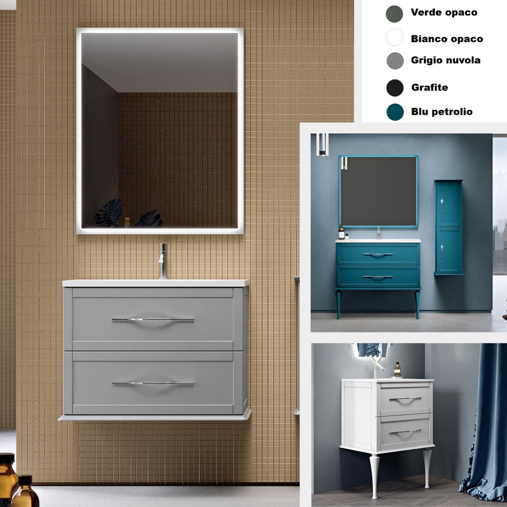 Tundra meuble de salle de bain 60, 75 ou 100 cm suspendu ou avec pieds 2 tiroirs 5 couleurs