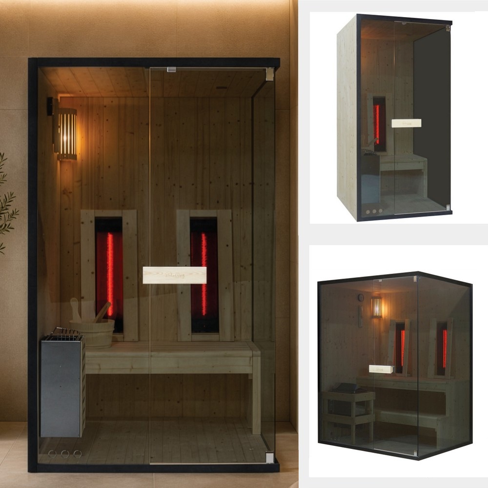 Infrared-Finnish sauna 100x120, 120x120 or 150x120 cm with infrared emitters and heater SN113