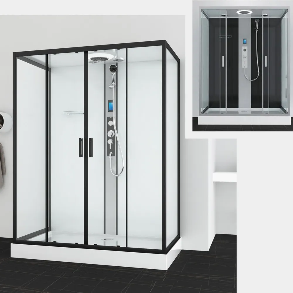 Cabina de hidromasaje 160x90 cm con fondo blanco o negro y línea rápida de montaje CB098