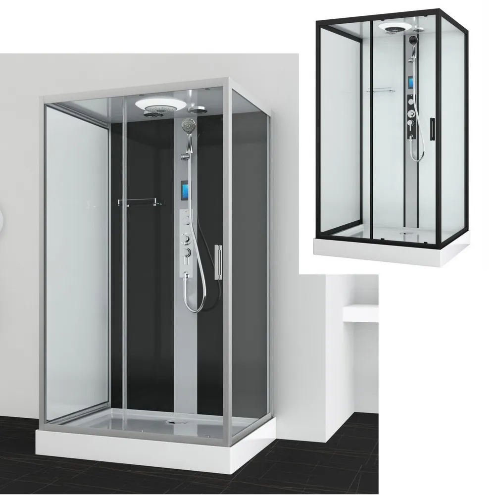 Cabina de hidromasaje con fondo blanco o negro de 120x90 cm y sistema de línea rápida CB099