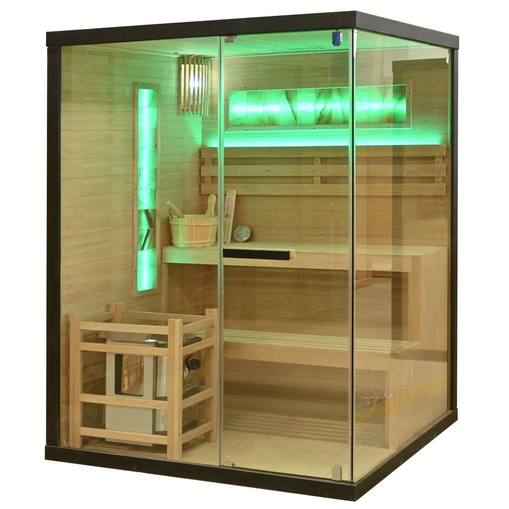 Finnish sauna 150x140 cm 2-3 person with heater and salt stone panels SN117