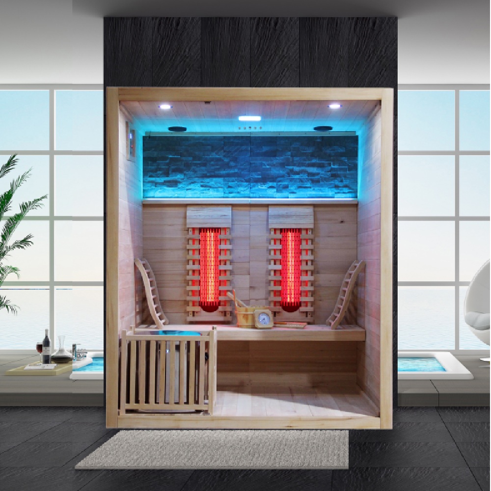 Finnish-infrared combi sauna 170x120 cm with bluetooth, stove and full spectrum radiation SN103
