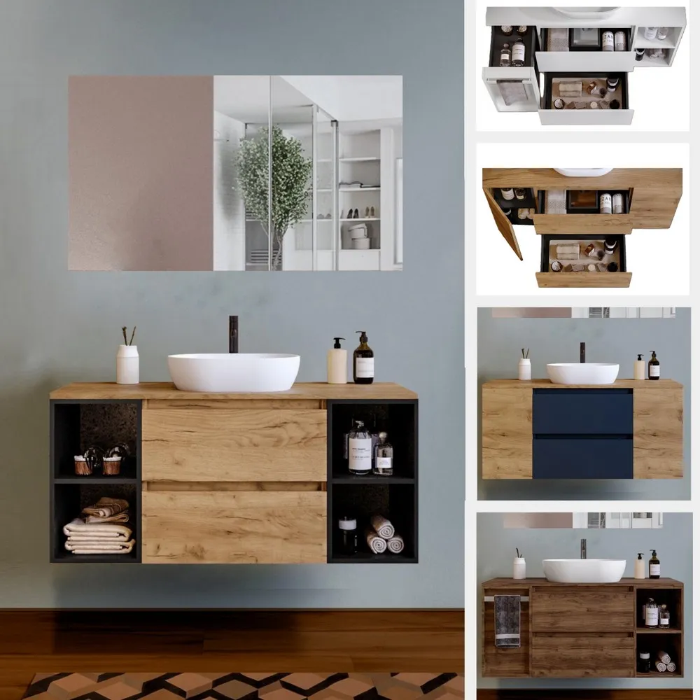 Mueble bajo lavabo Tiger2 de 120 cm con cajones centrales y compartimentos o puertas o mueble bajo 6 colores