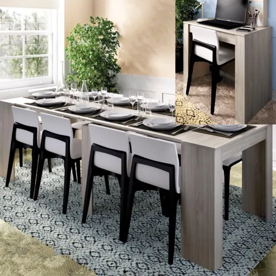Table/console table extendable from 54 to 239 cm 10 seats grey or white oak TL015