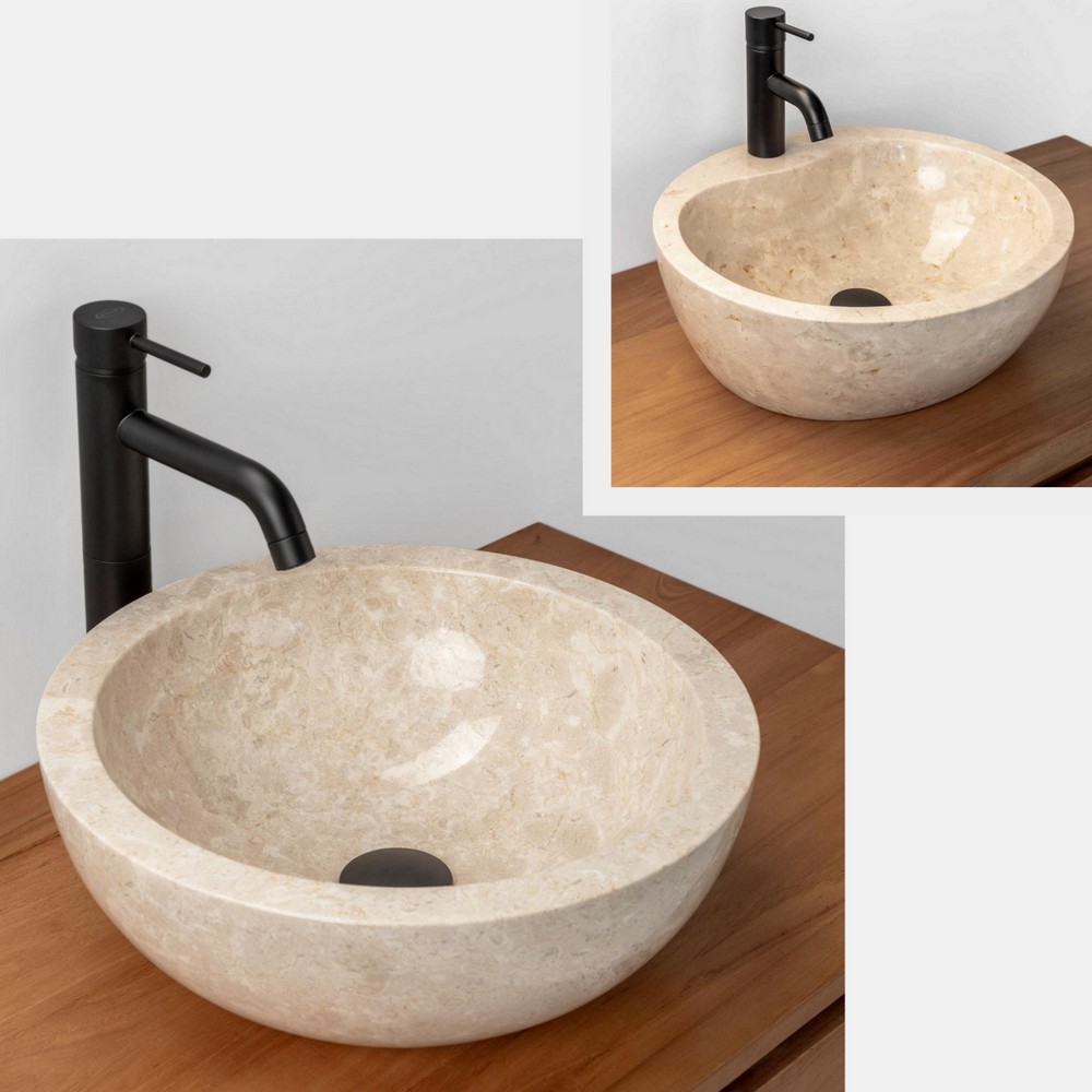 Glossy cream marble countertop washbasin 40 cm with or without tap hole LAV109