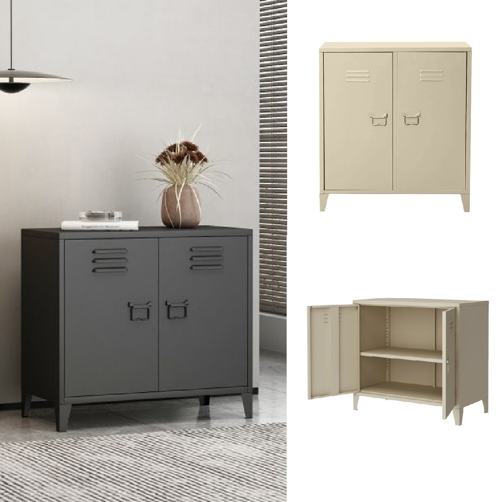 Meuble à base métallique 80x40xH73 cm avec 2 portes en ardoise ou havane BM153