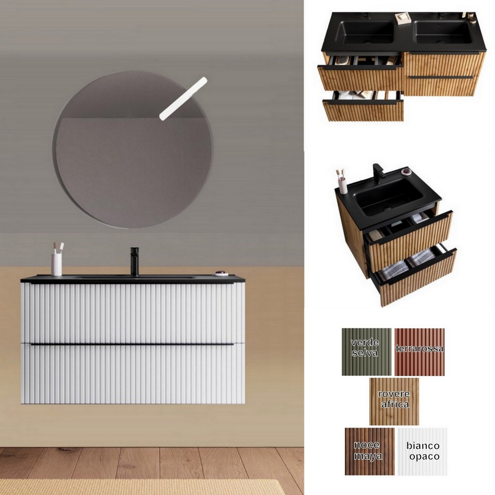 Lion5 bathroom cabinet with black washbasin and drawers 4 sizes and 5 colours available