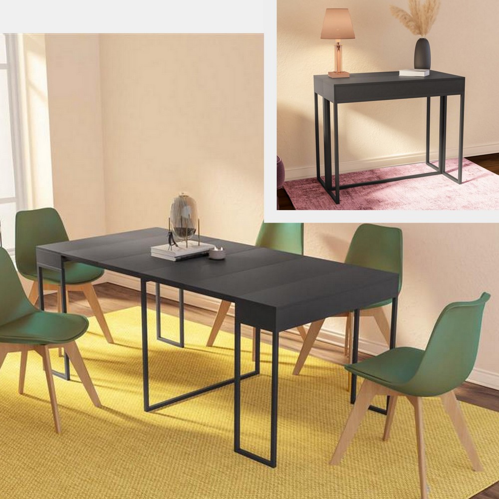 Mesa consola color antracita, 50 cm, extensible hasta 185 cm TL067