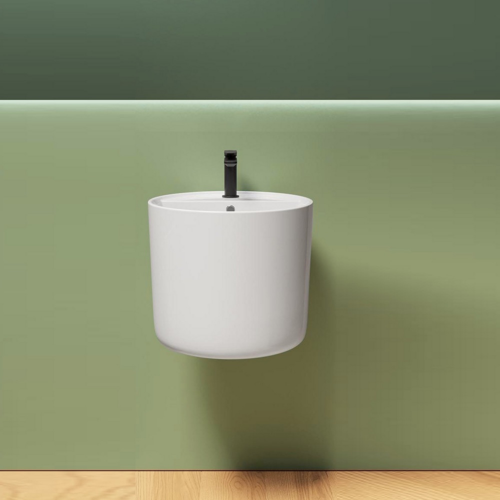 Runder halb-freistehender Waschtisch 45xH38 cm aus weißer Keramik LAV106