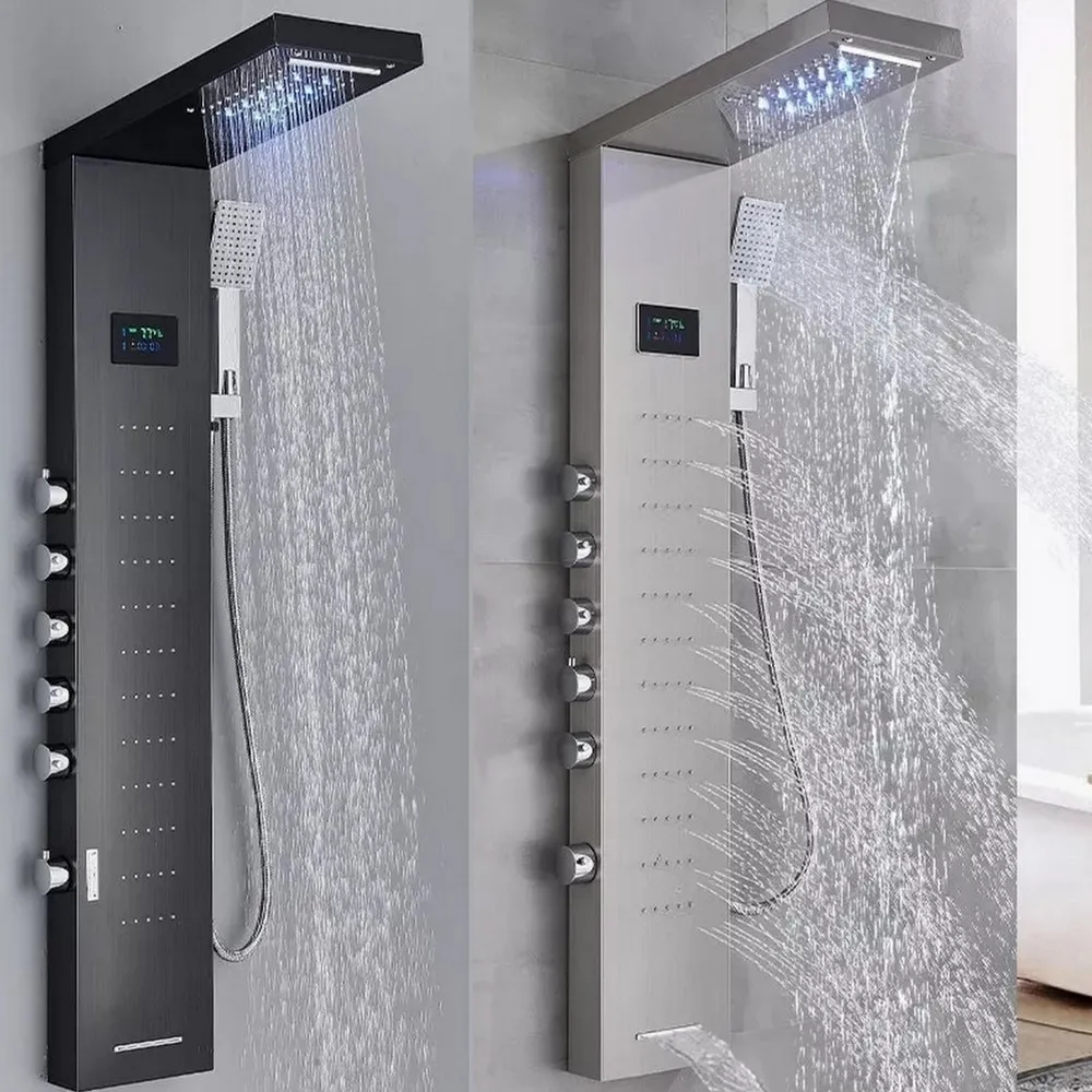 Panel de ducha Whirlpool con luces LED en acero inoxidable plata o negro DC030